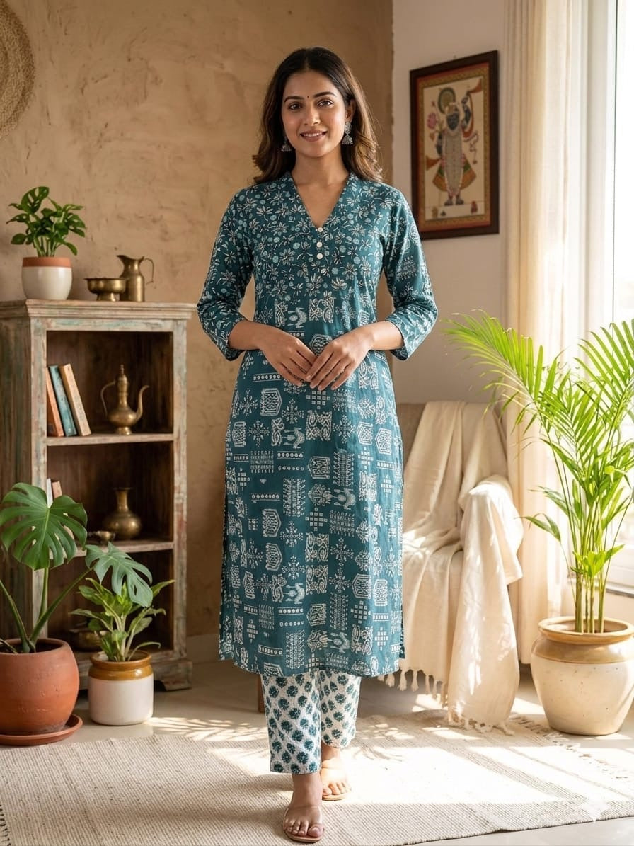 Kalamkari cotton kurti pant set