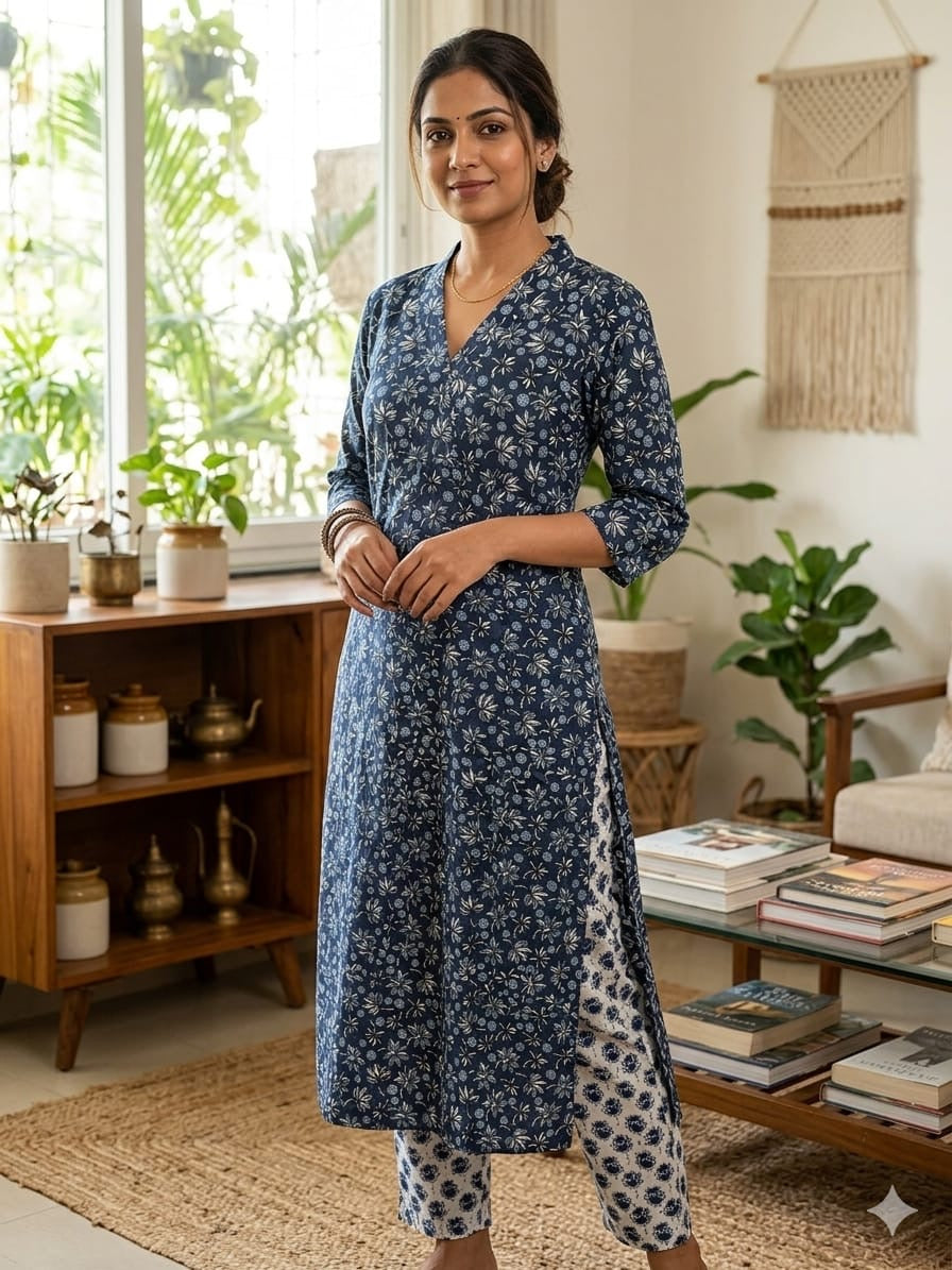 Kalamkari cotton kurti pant set