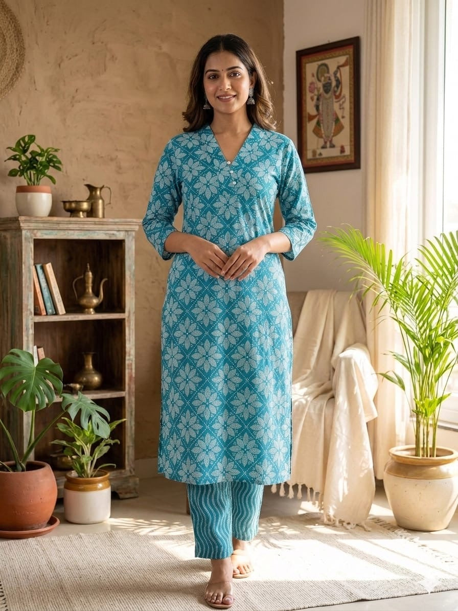 Kalamkari cotton kurti pant set