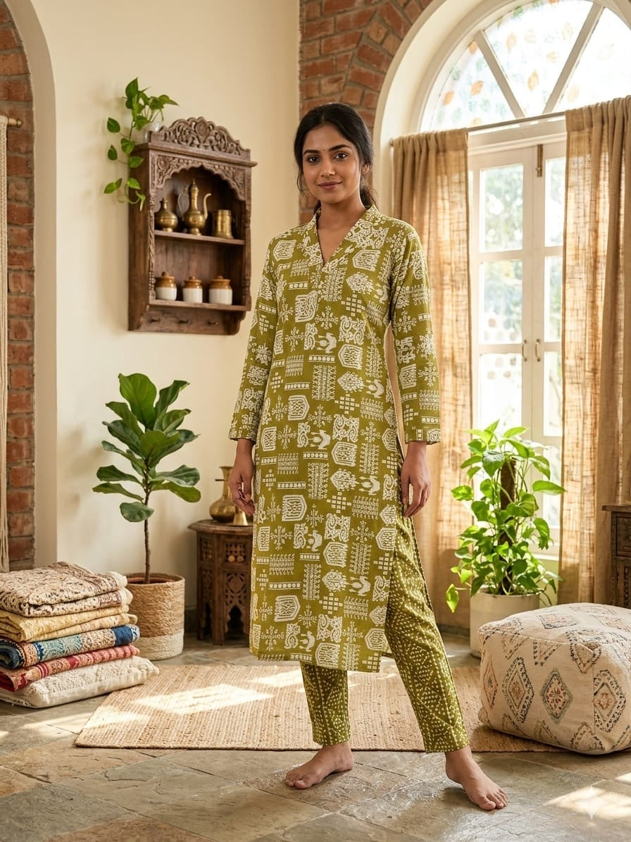Kalamkari cotton kurti pant set