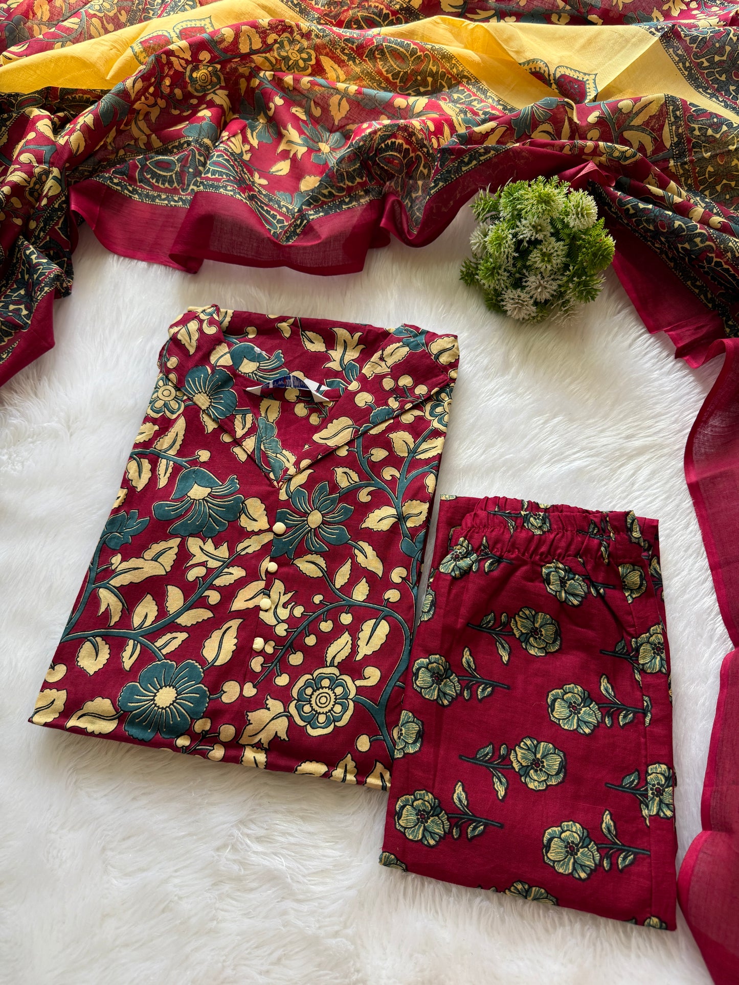 Kalamkari cotton kurti pant sets
