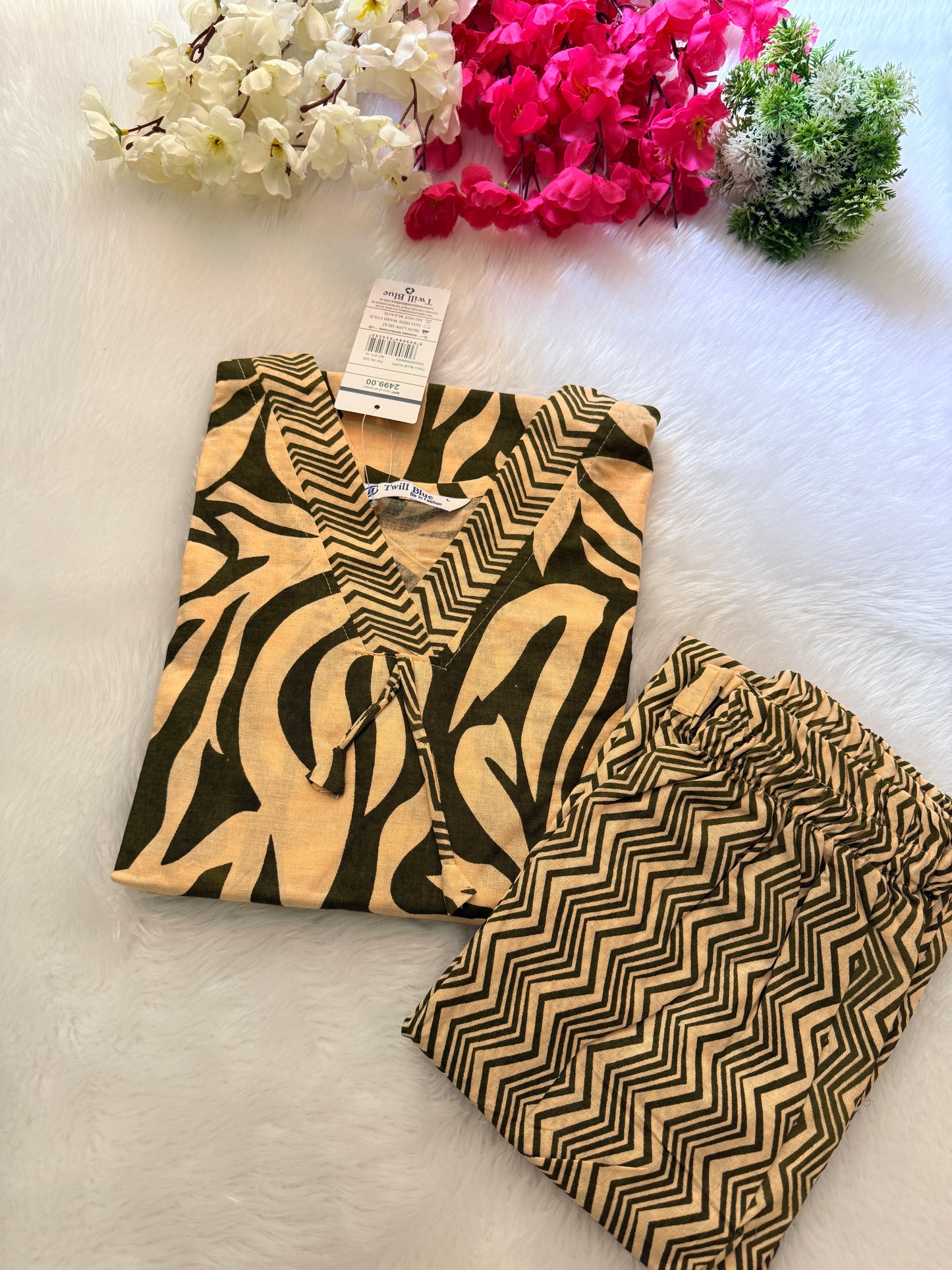 Cotton kurti pant sets green